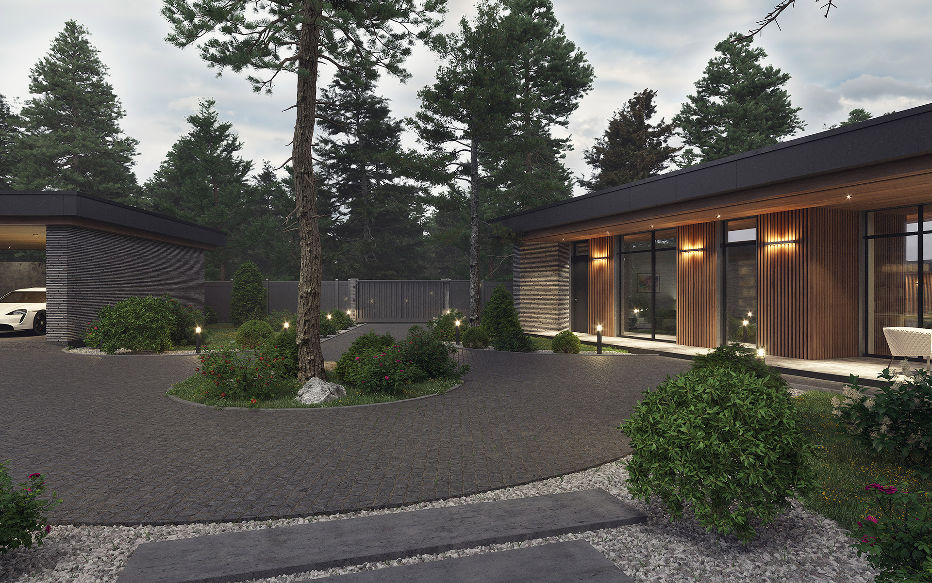3D визуализация гостевого дома и гаража 