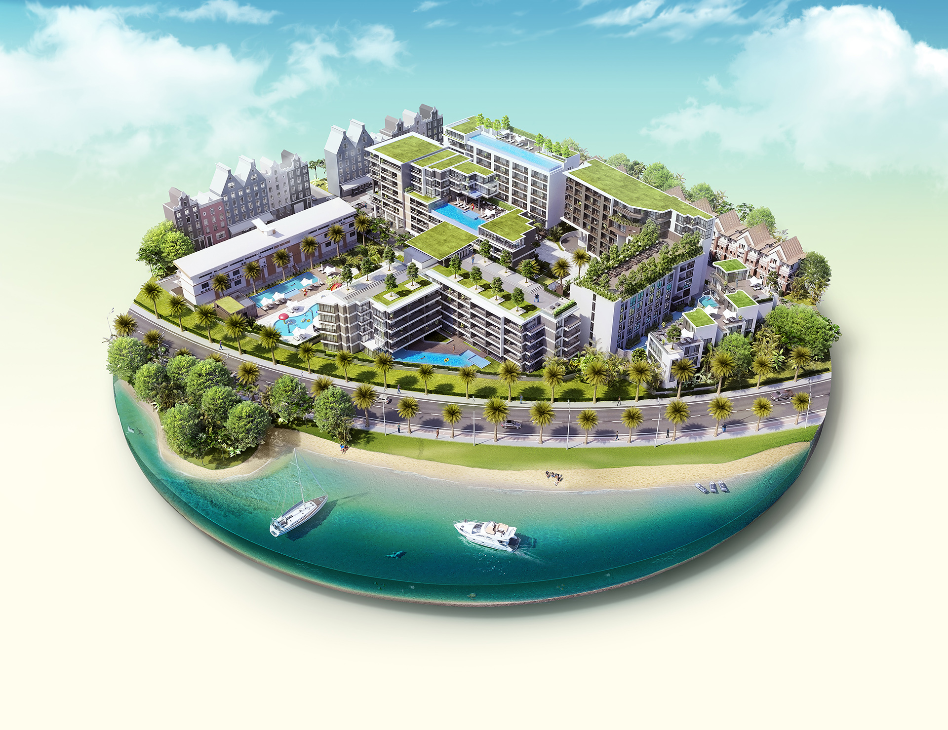 Визуализация острова отеля в Тайланде