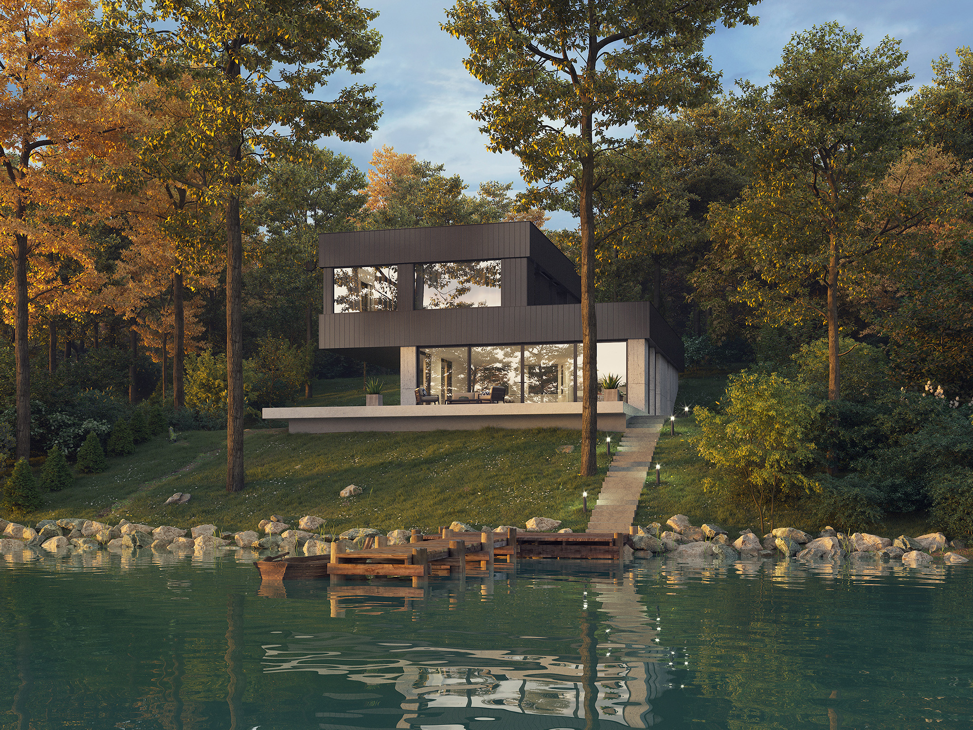 Визуализация дома у озера