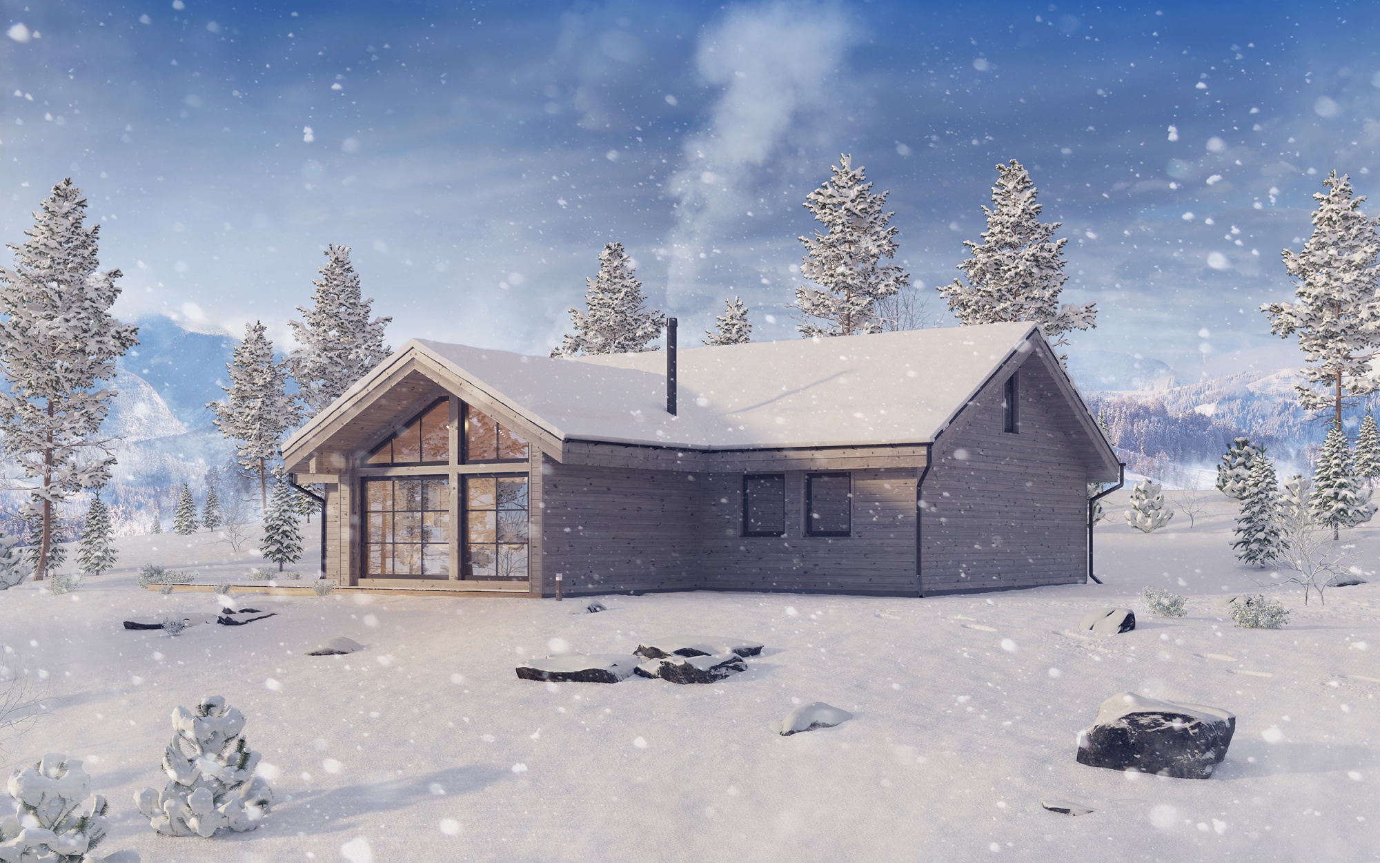Exterior winter house 3D visualiyation