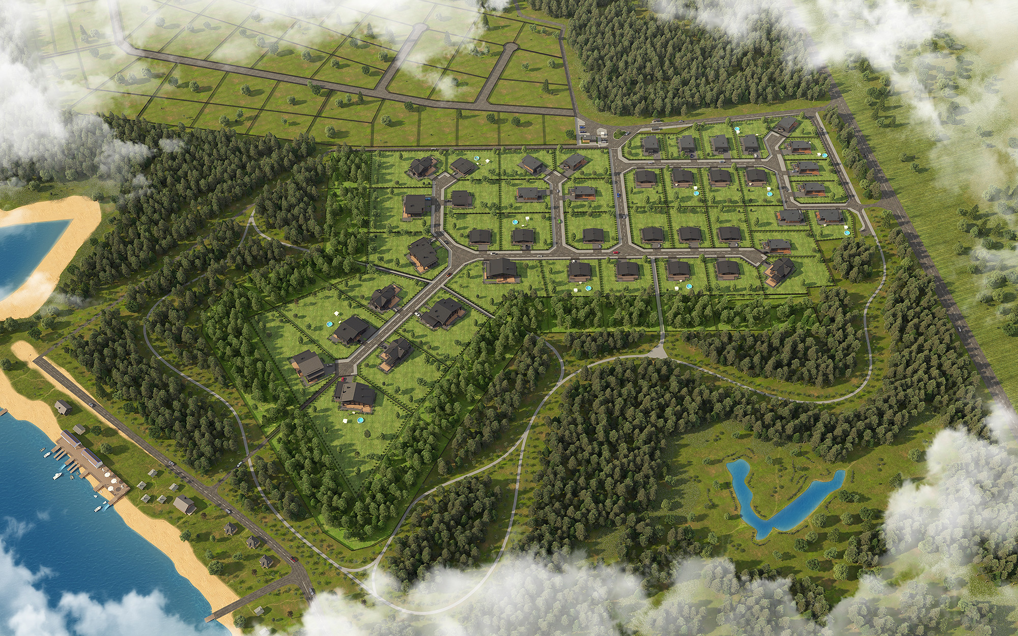 3д визуализация коттеджного поселка "Лагуна парк"
