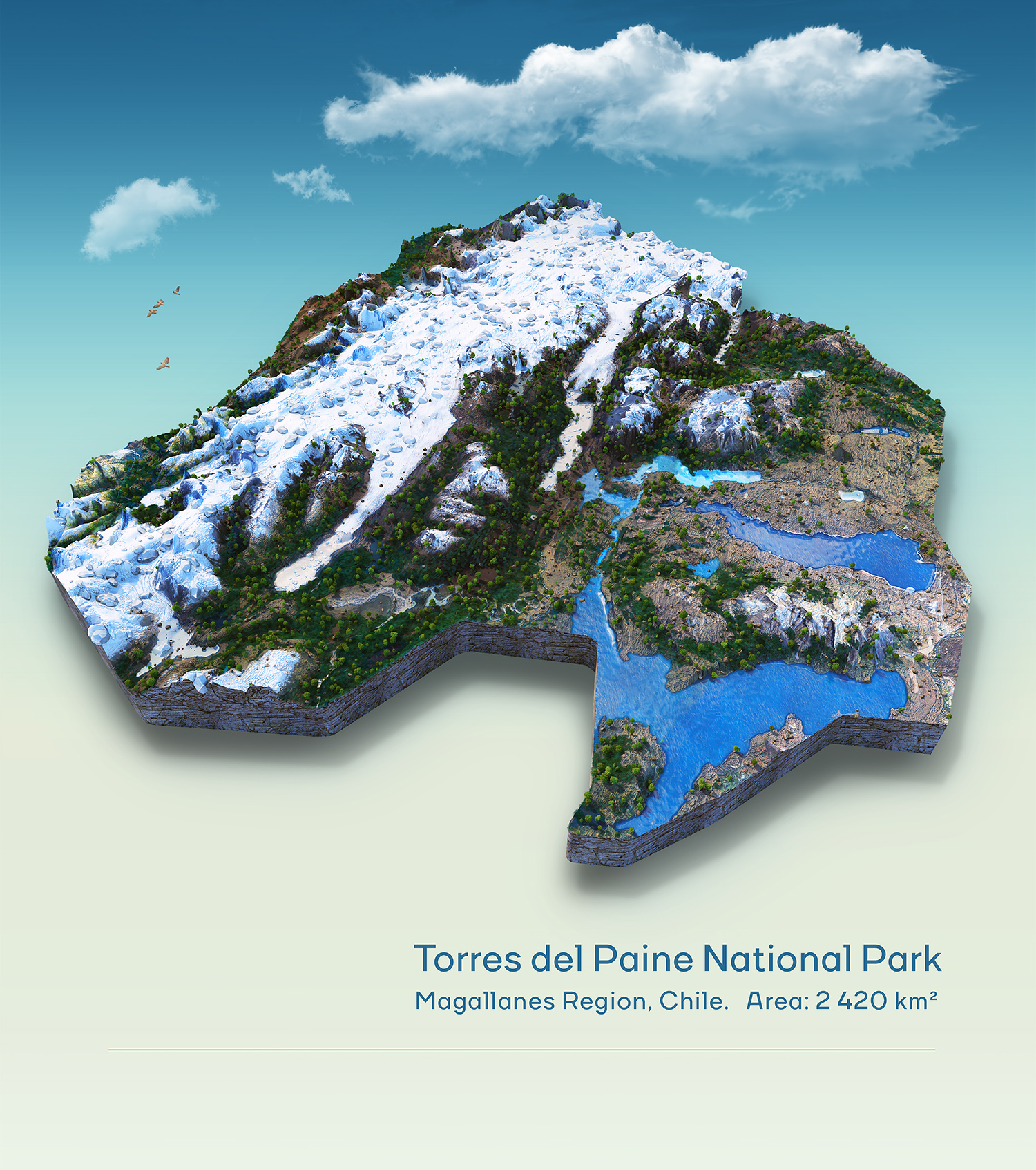 Torres del Paine National Park 3d map