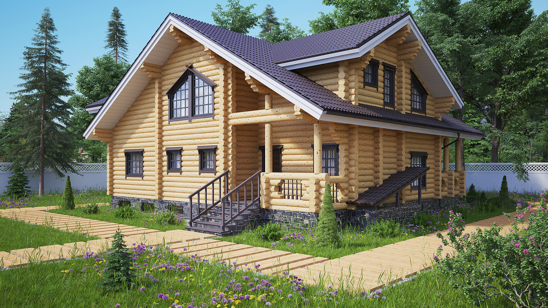 Визуализация деревянного дома из бруса