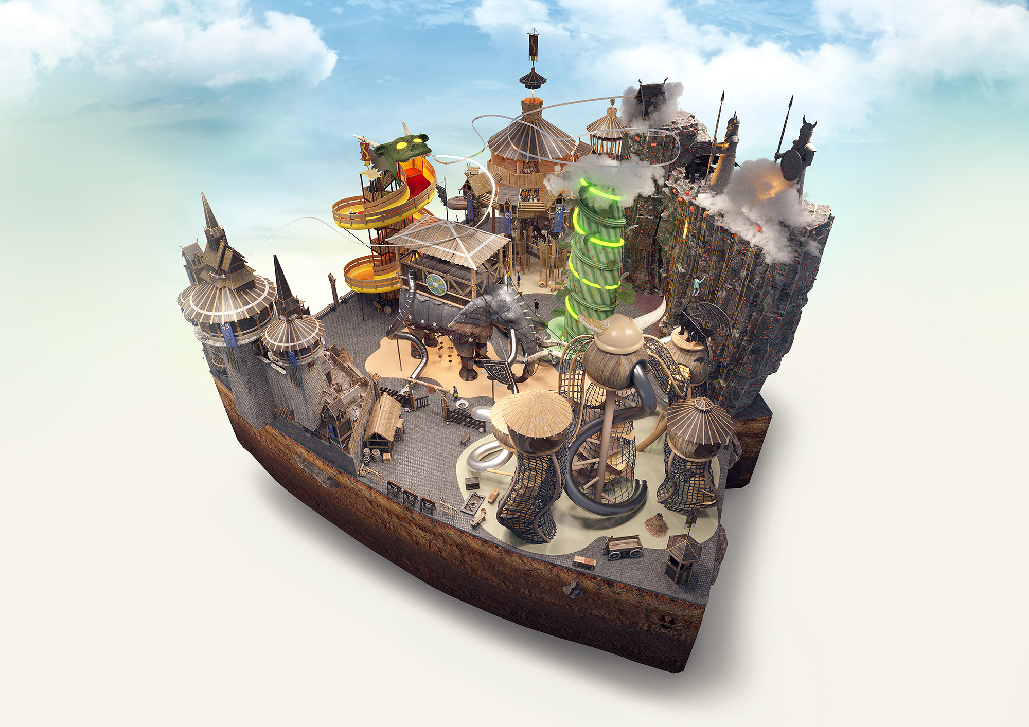 Веревочный парк в стиле драконов 3D визуализация
