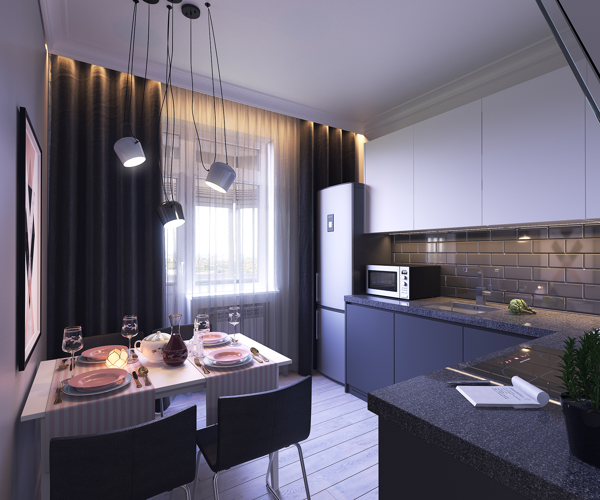 Визуализация однокомнатной квартиры, кухня