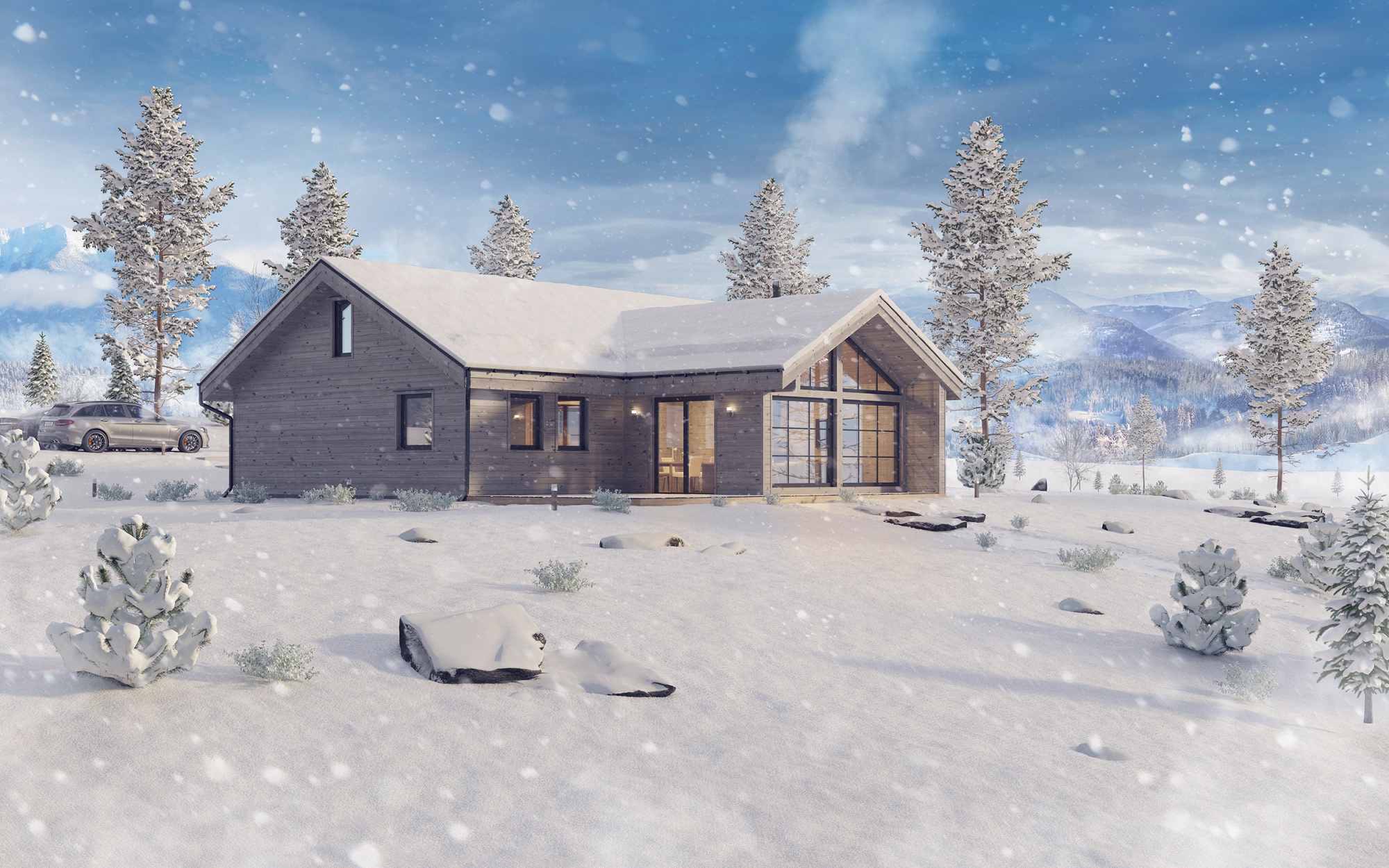 Winter norvegian house 3D render