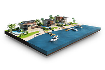 3D визуализация коттеджного поселка у берегу реки